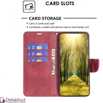 Dirbtinės odos atverčiamas dėklas su 4 skyreliais - raudonas (Nokia C32)